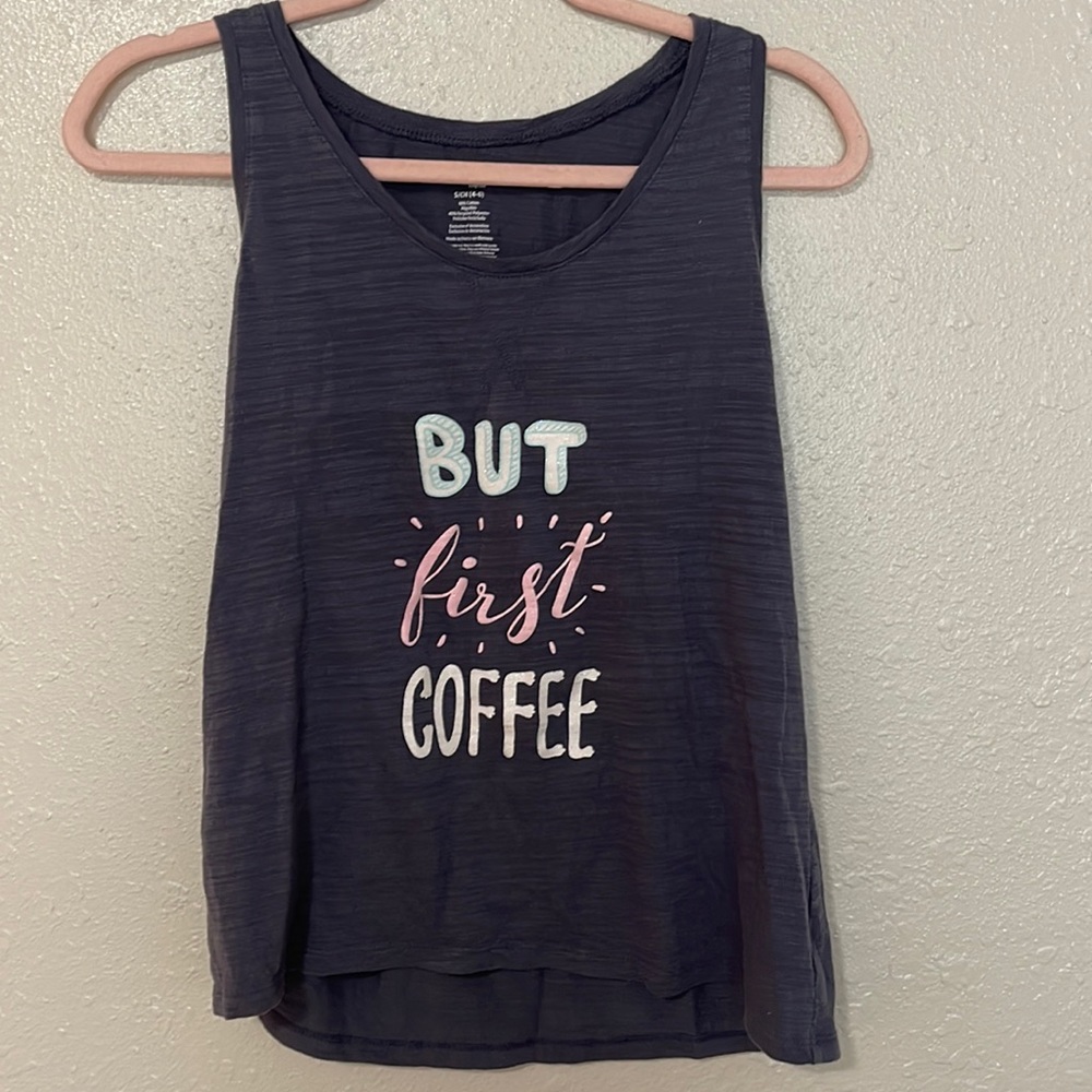 “But first coffee” tank top